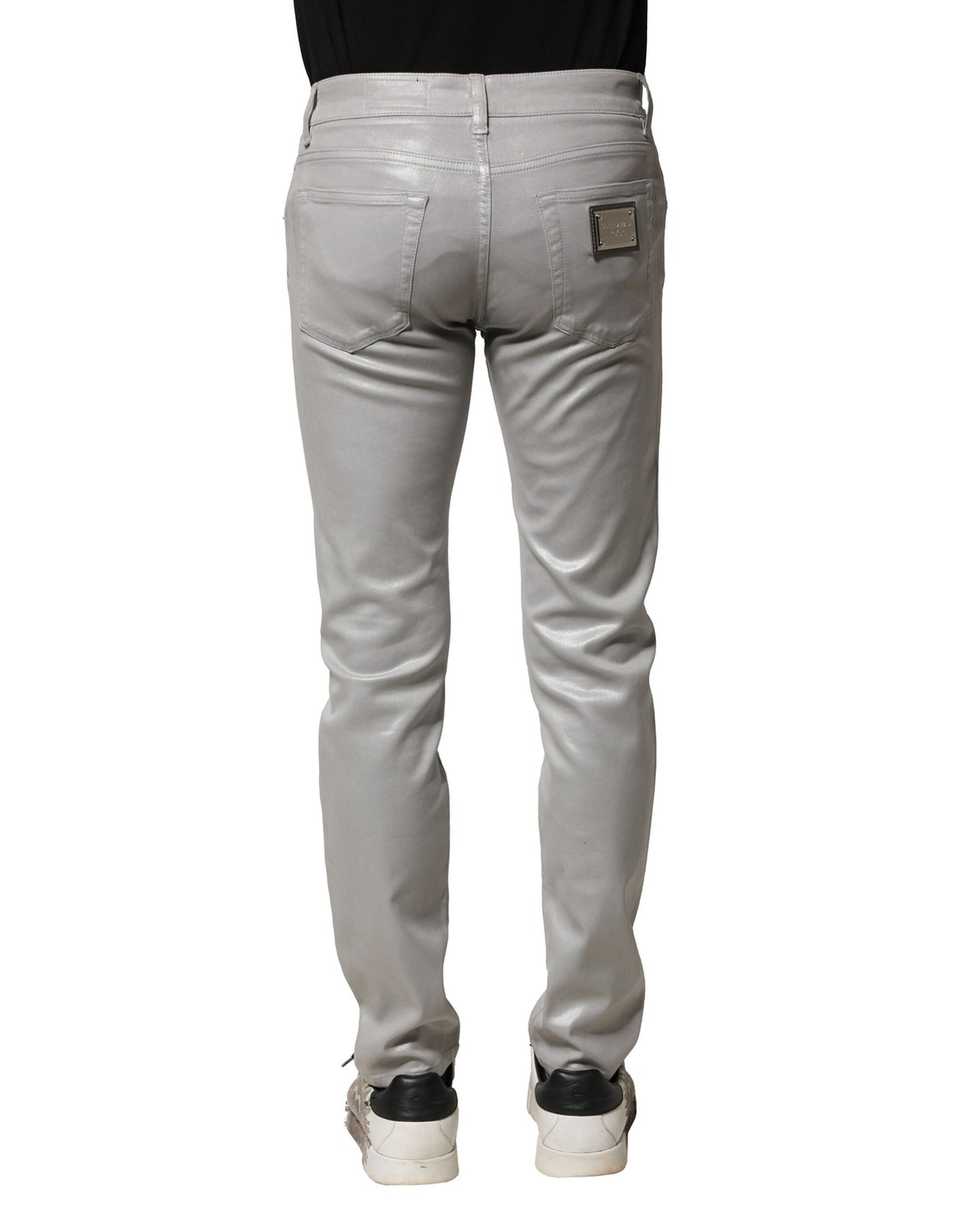 Light Gray Cotton Slim Fit Men Denim Jeans