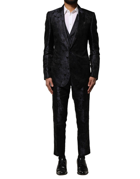 Black Jacquard 3 Piece Single Breasted Suit