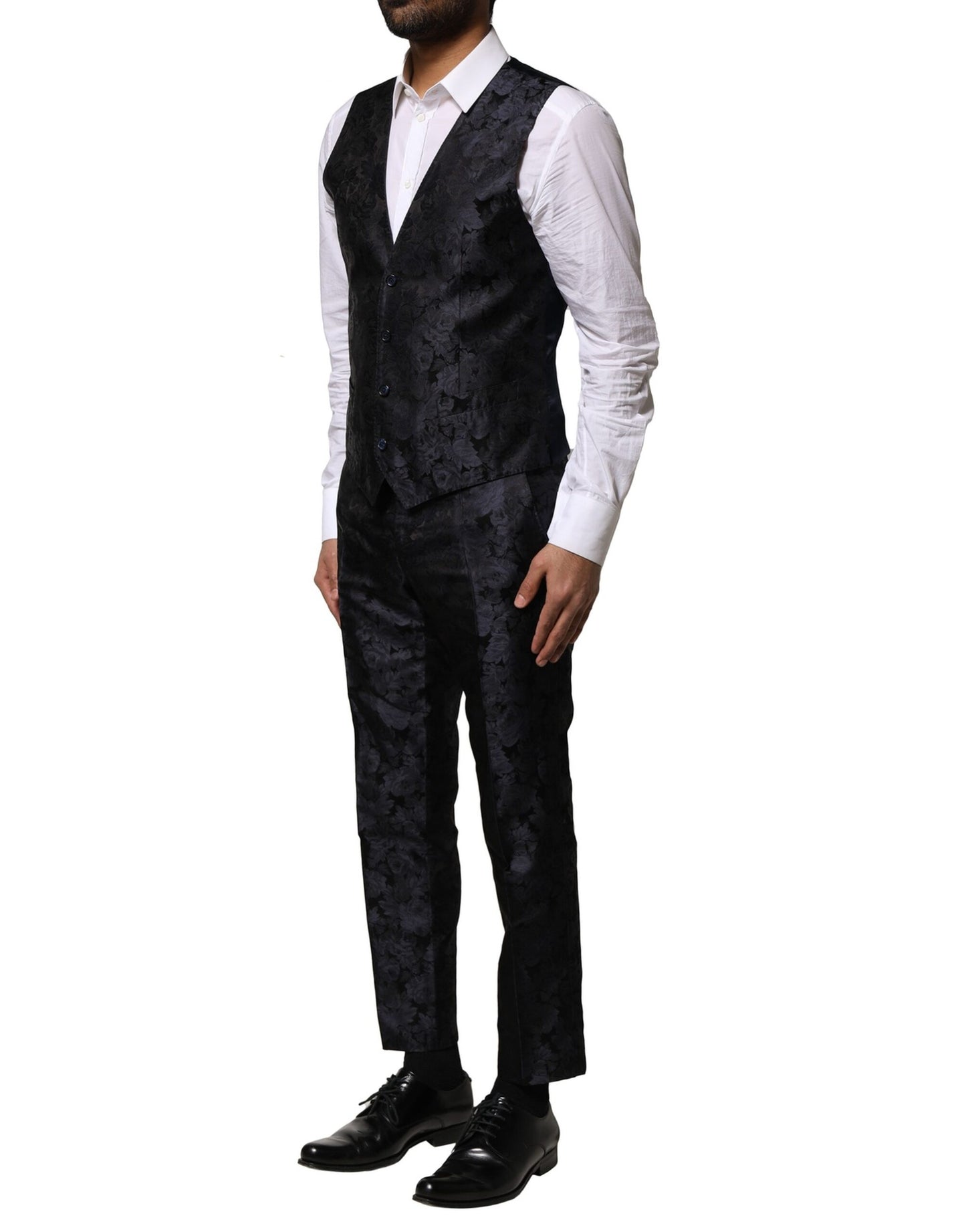 Black Jacquard 3 Piece Single Breasted Suit