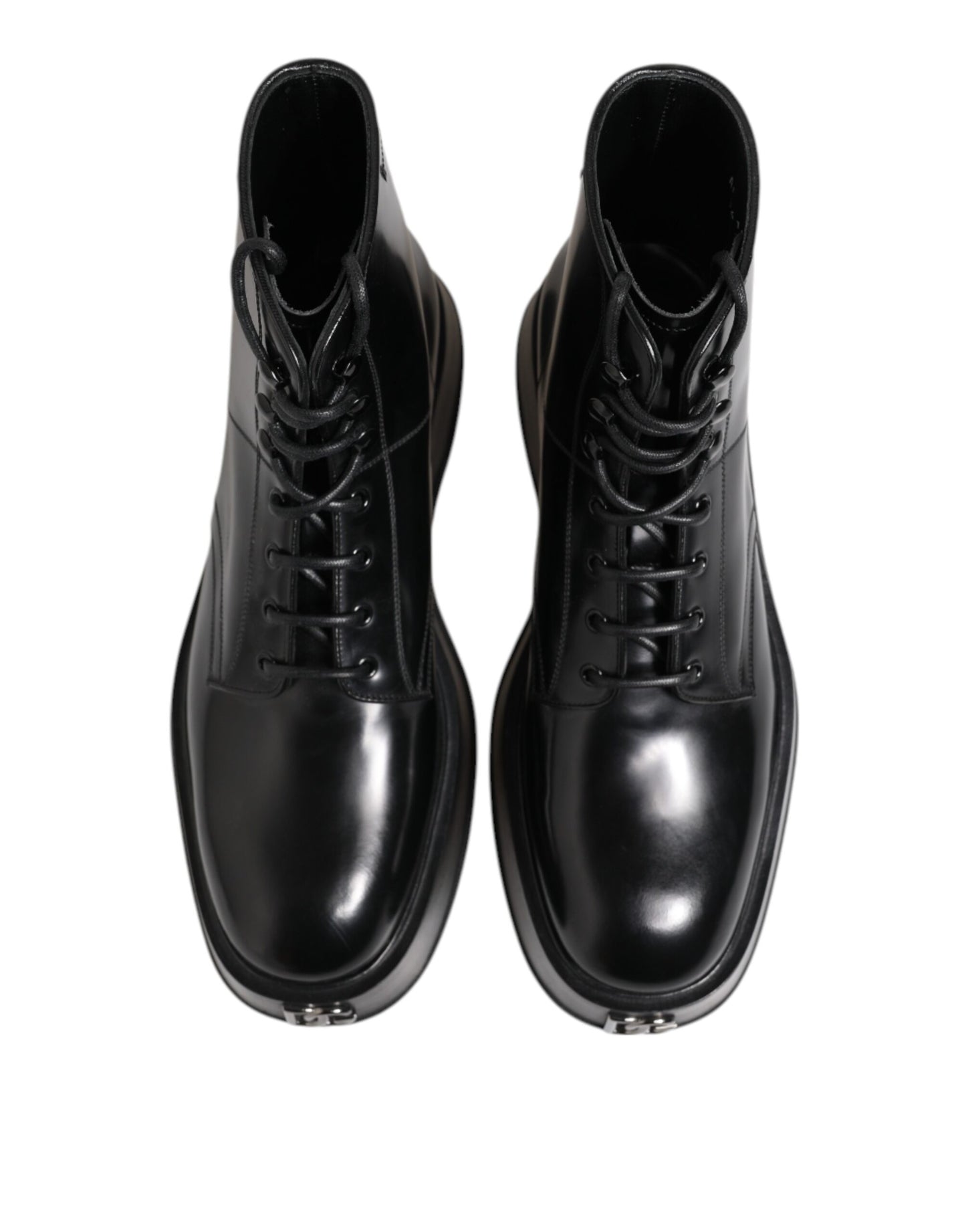 Black Leather Logo Ankle Boots Lace Up Shoes