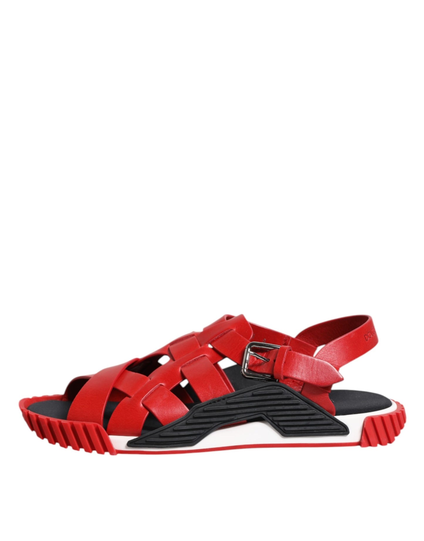 Red Black Leather Ankle Strap Sandals Shoes