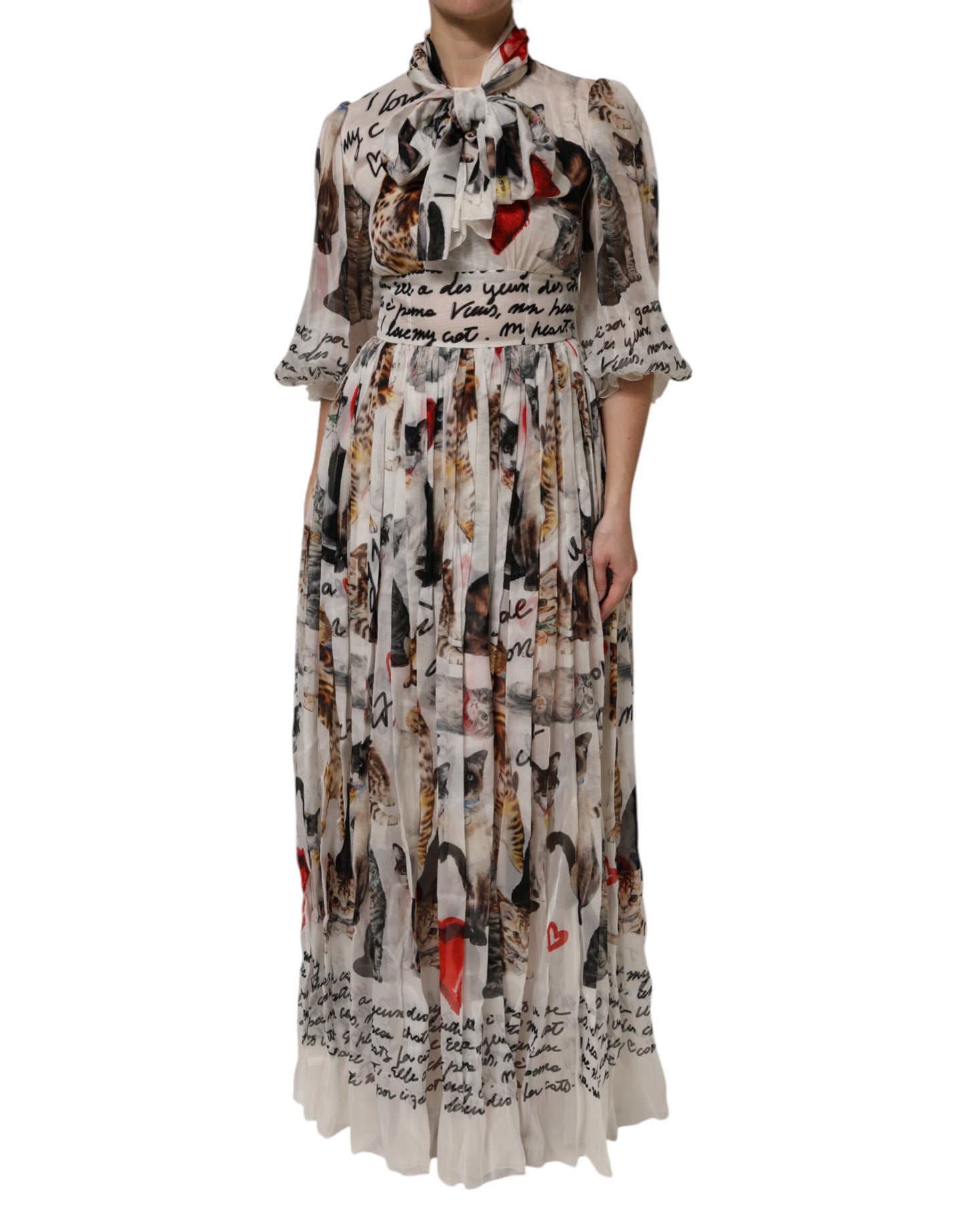 Multicolor Animal Print Silk Ascot Maxi Dress