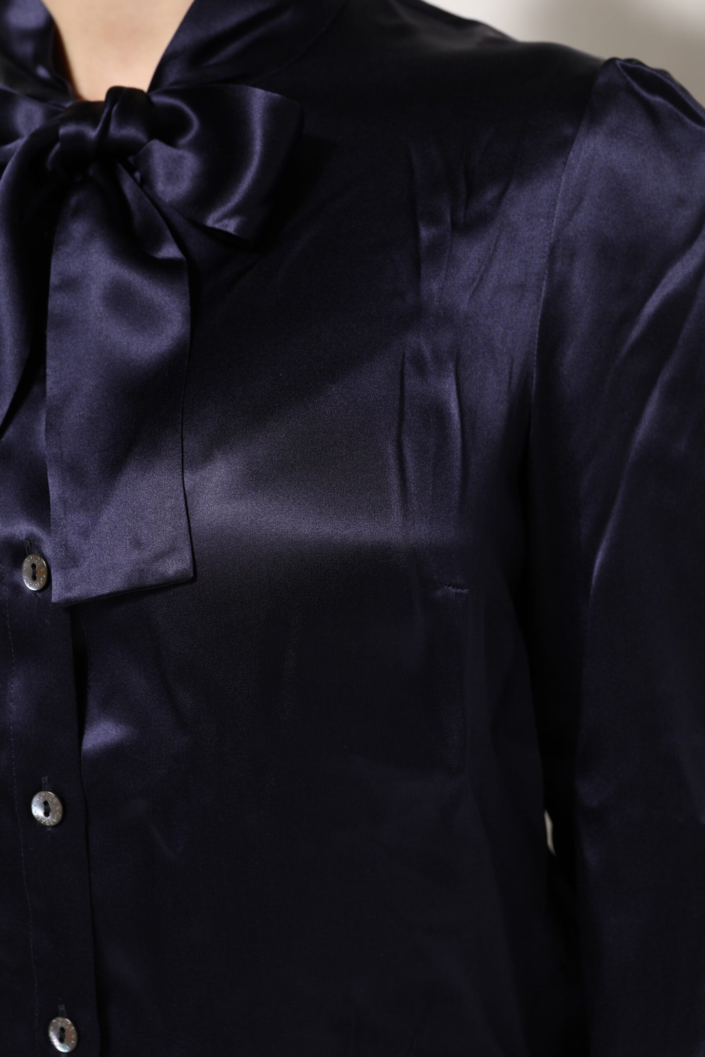 Dark Purple Silk Ascot Collared Blouse Top