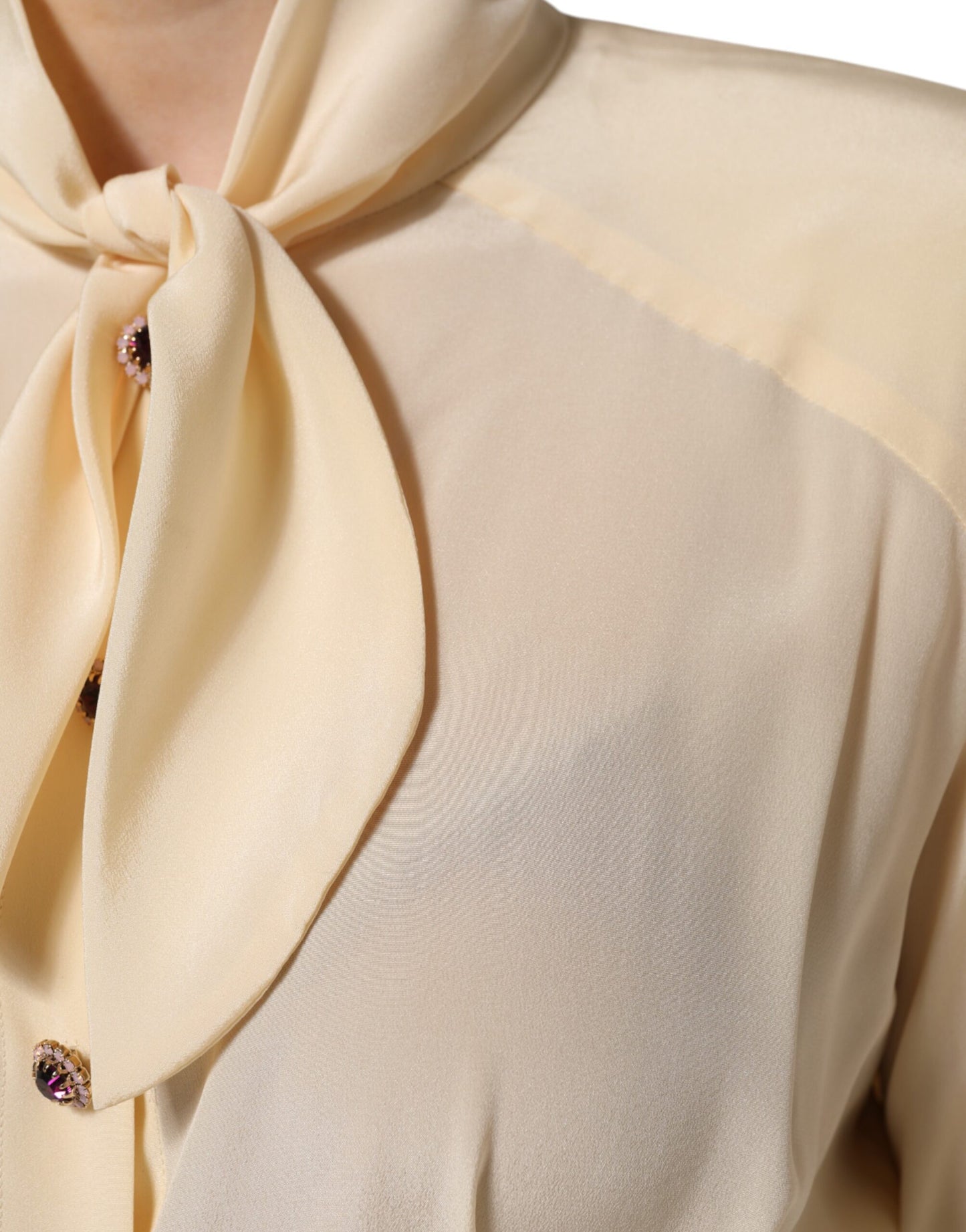 Light Yellow Ascot Collar Buttoned Blouse Top