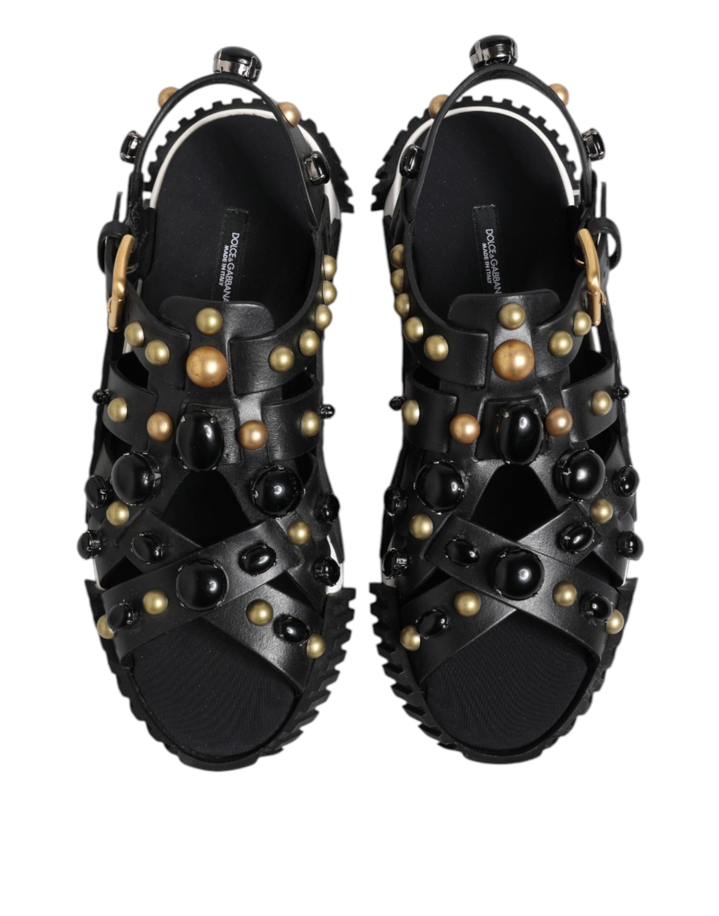 Black Leather Studded Ankle Strap Sandals Shoes