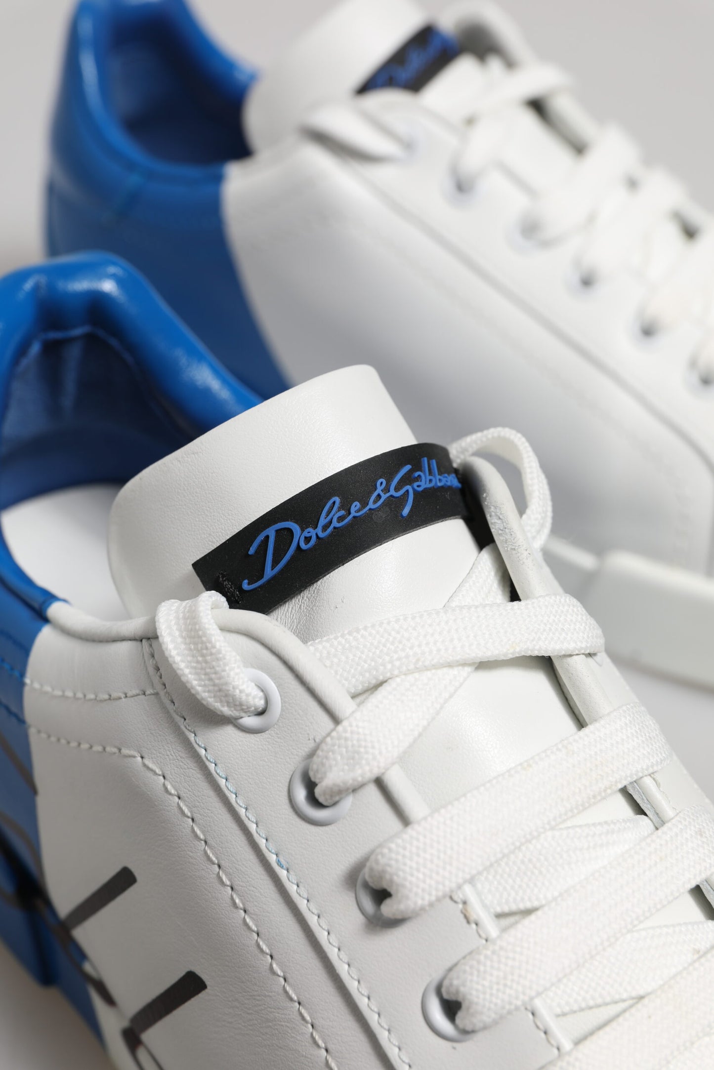 White Blue Low Top Leather Sneakers Shoes