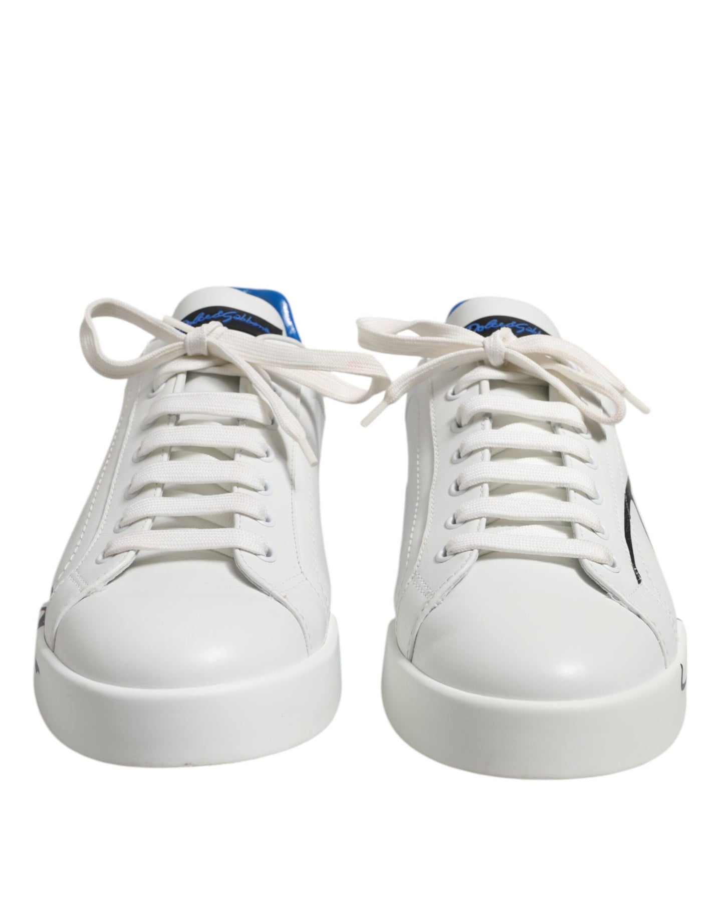 White Blue Logo Low Top Leather Sneakers Shoes