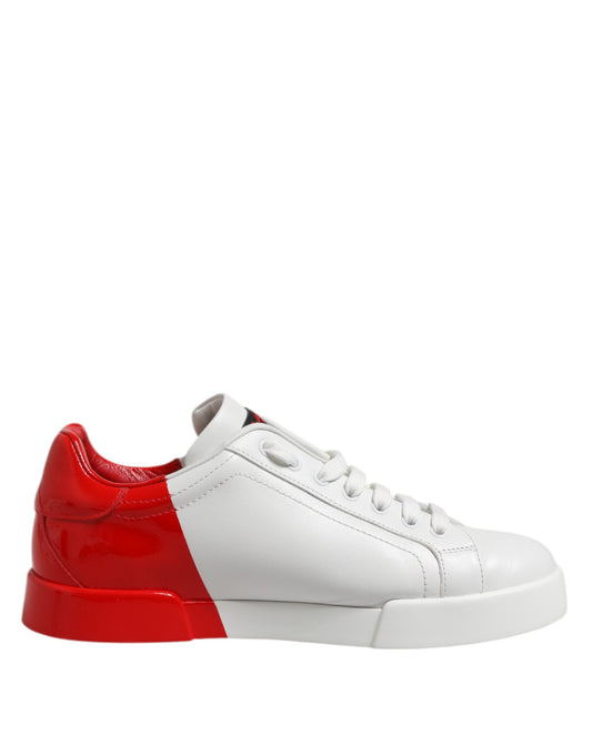 White Red Logo Low Top Leather Sneakers Shoes