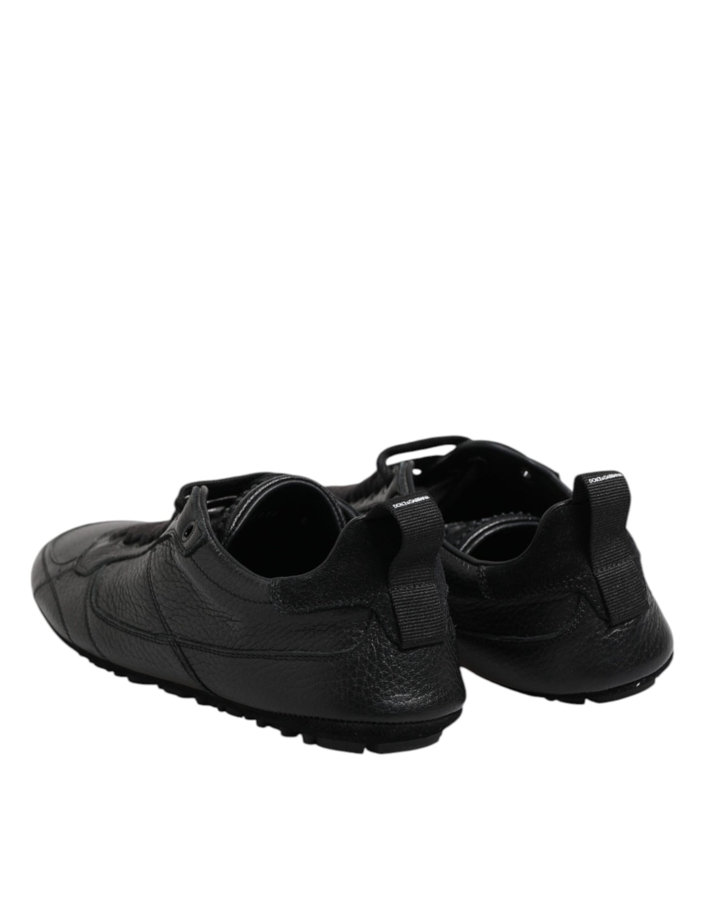 Black Leather Lace Up Low Top Sneakers Shoes