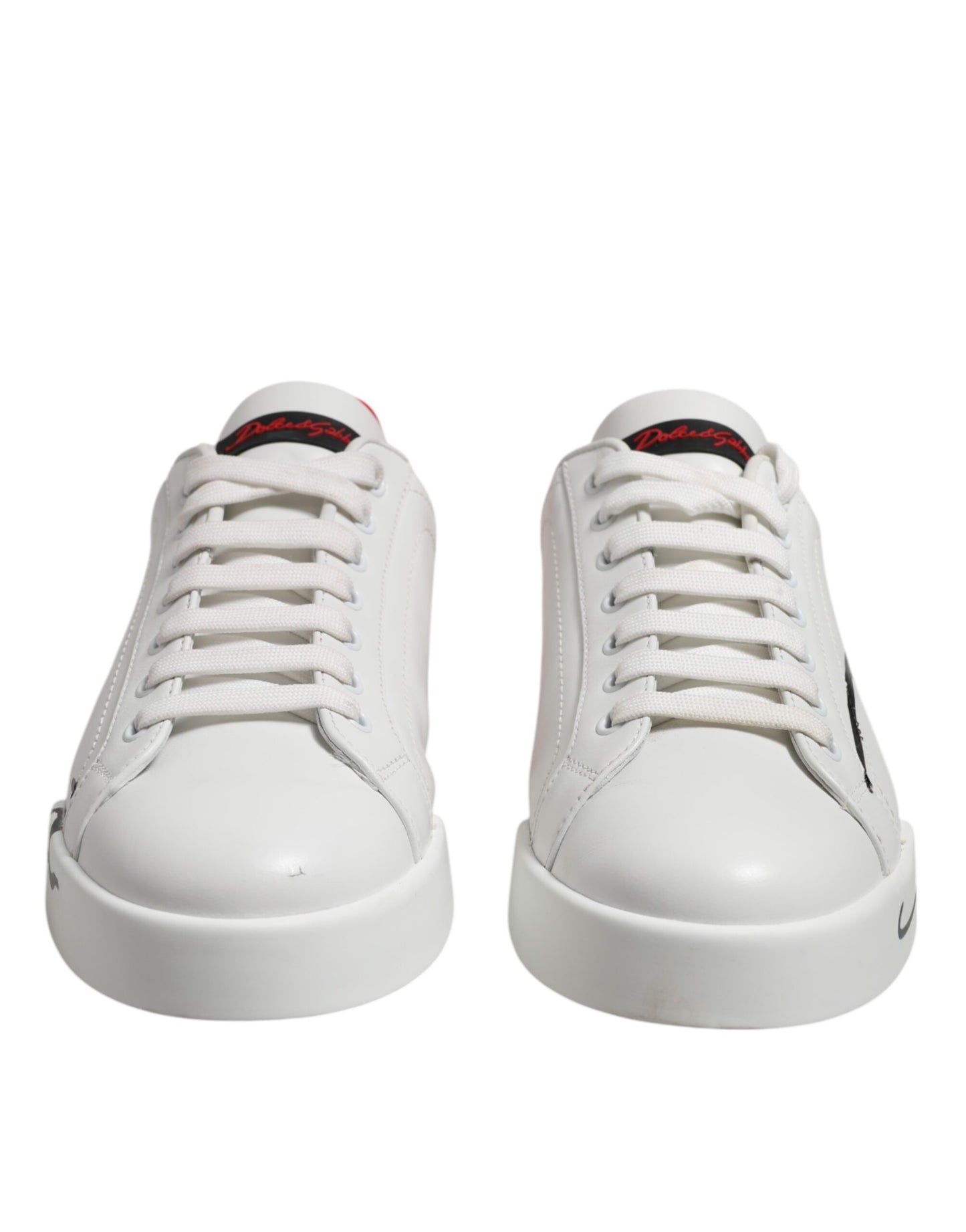 White Red Logo Low Top Leather Sneakers Shoes