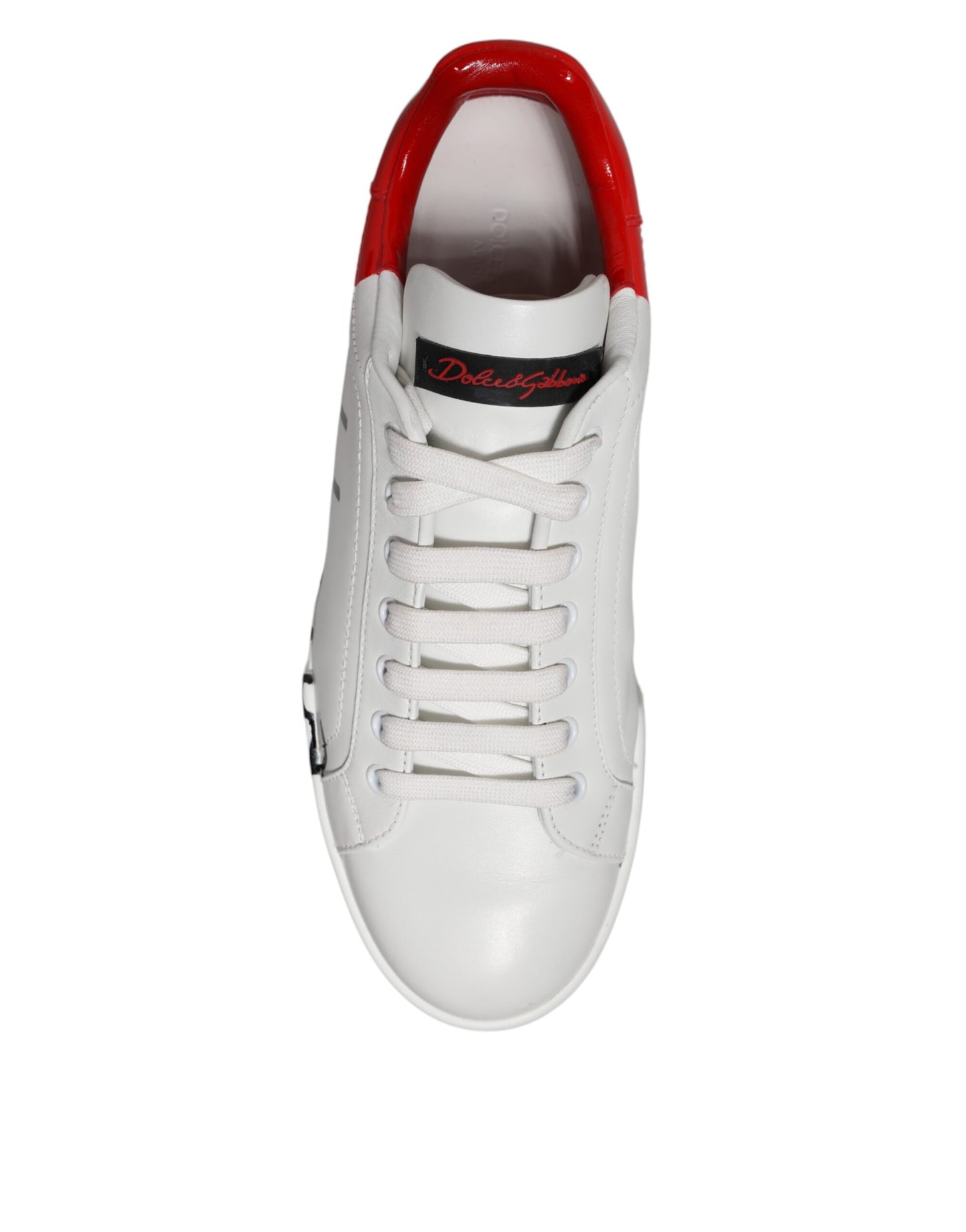 White Red Logo Low Top Leather Sneakers Shoes
