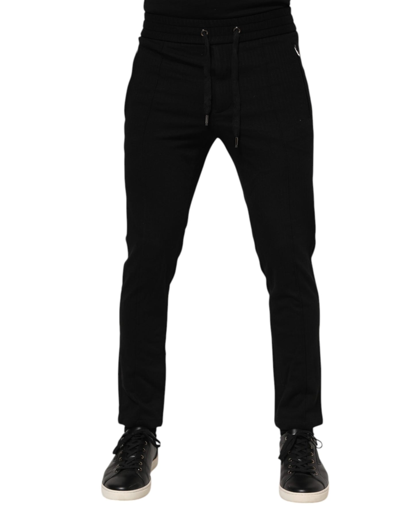 Black Viscose Drawstring Men Jogger Pants