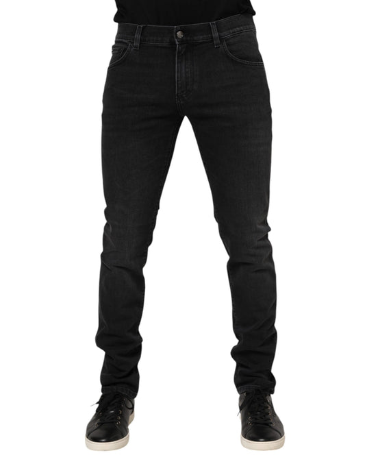 Black Washed Cotton Skinny Denim Jeans