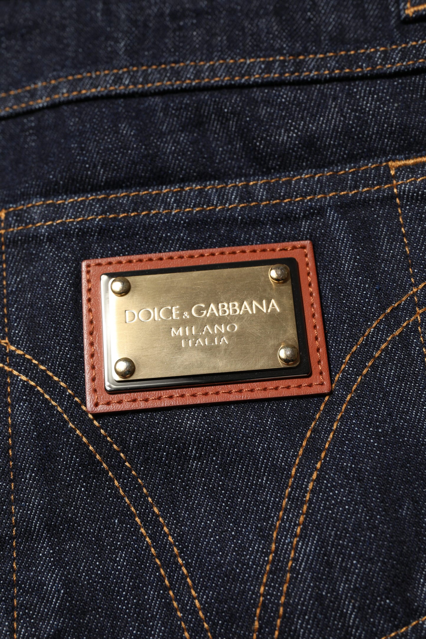 Dark Blue Cotton Logo Plaque Men Denim Jeans