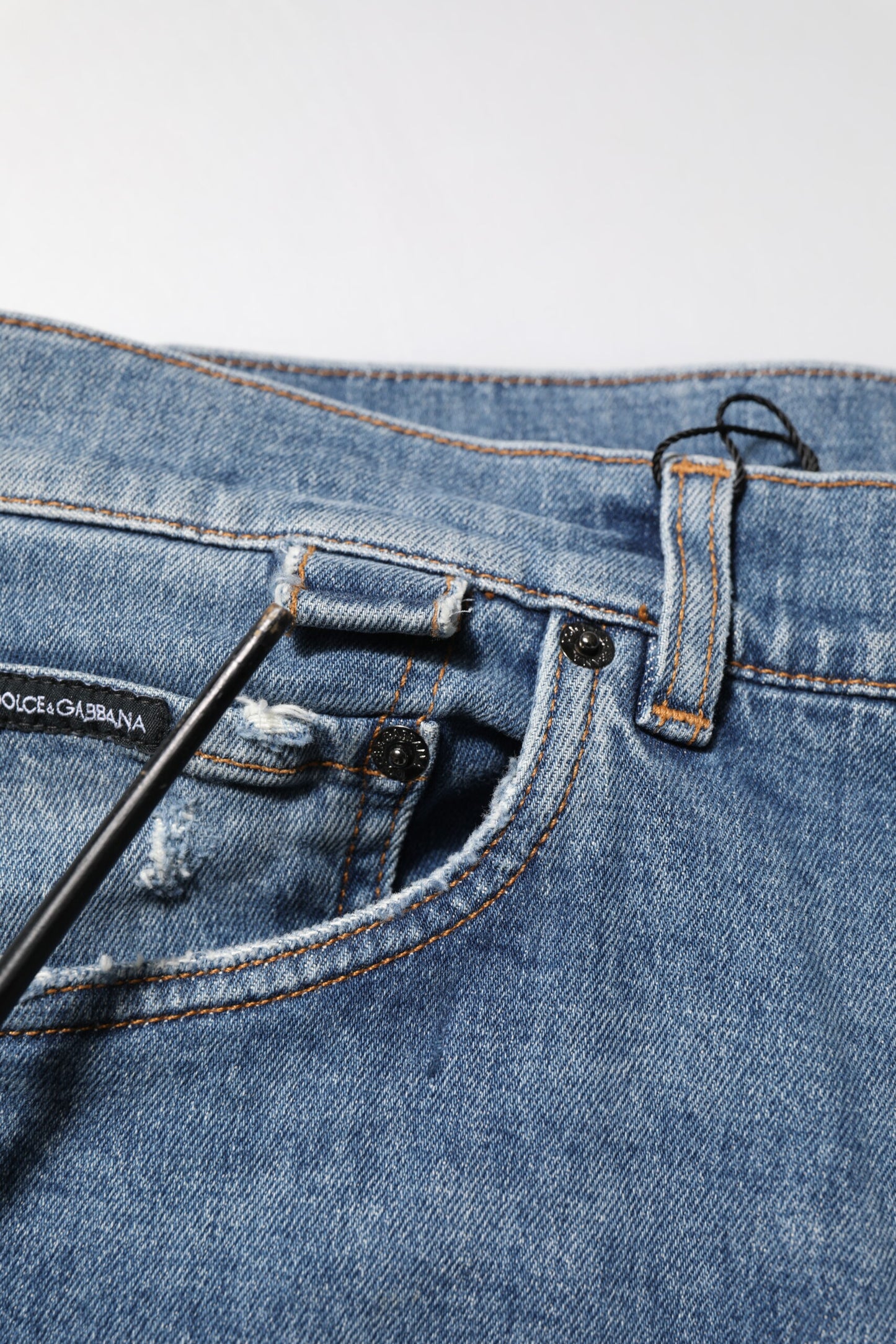 Blue Cotton Tattered Skinny Logo Denim Jeans