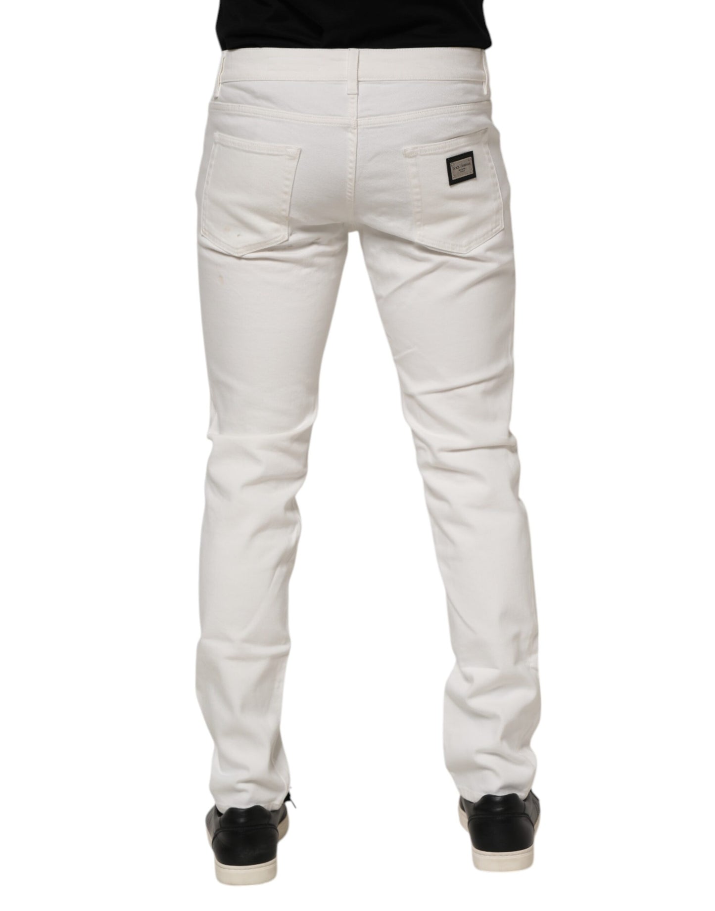 White Cotton Logo Plaque Slim Fit Denim Jeans