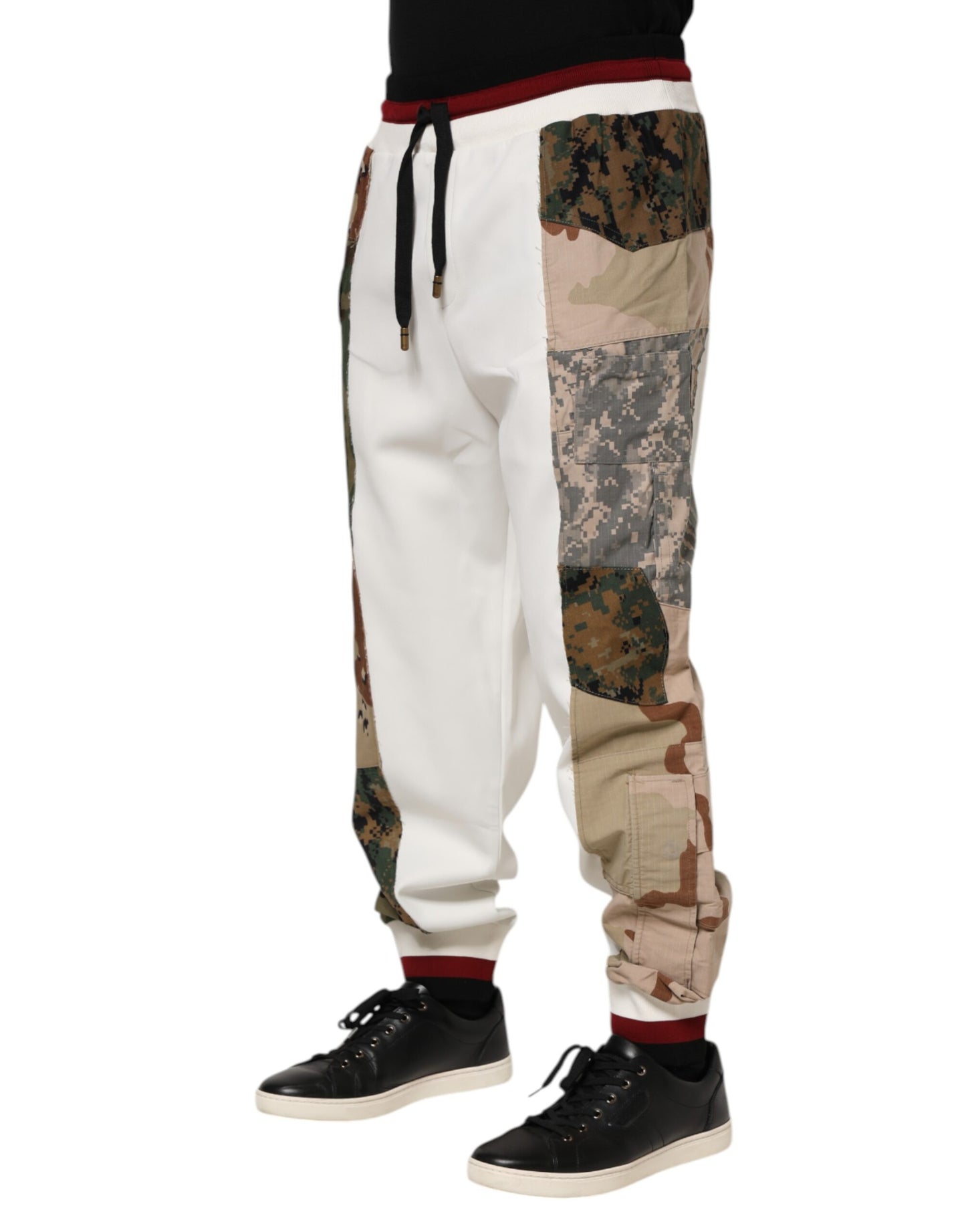 White Patchwork Jogger Pants