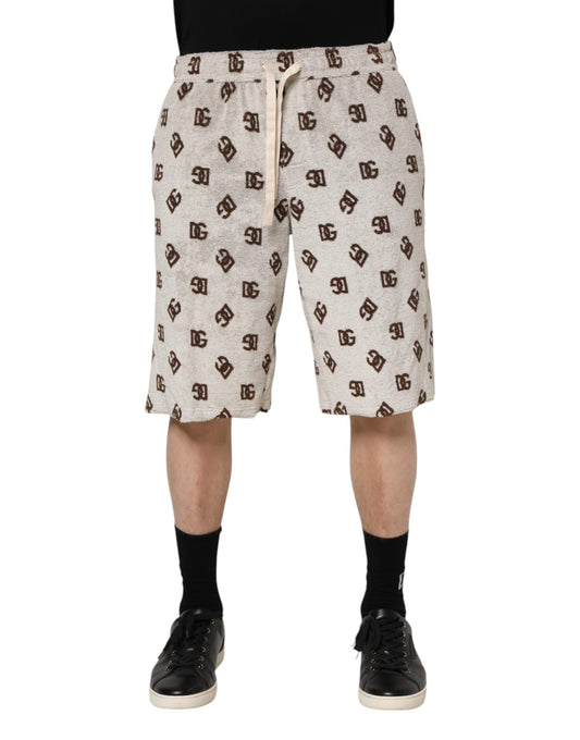 White Cotton DG Mania Print Men Bermuda Shorts