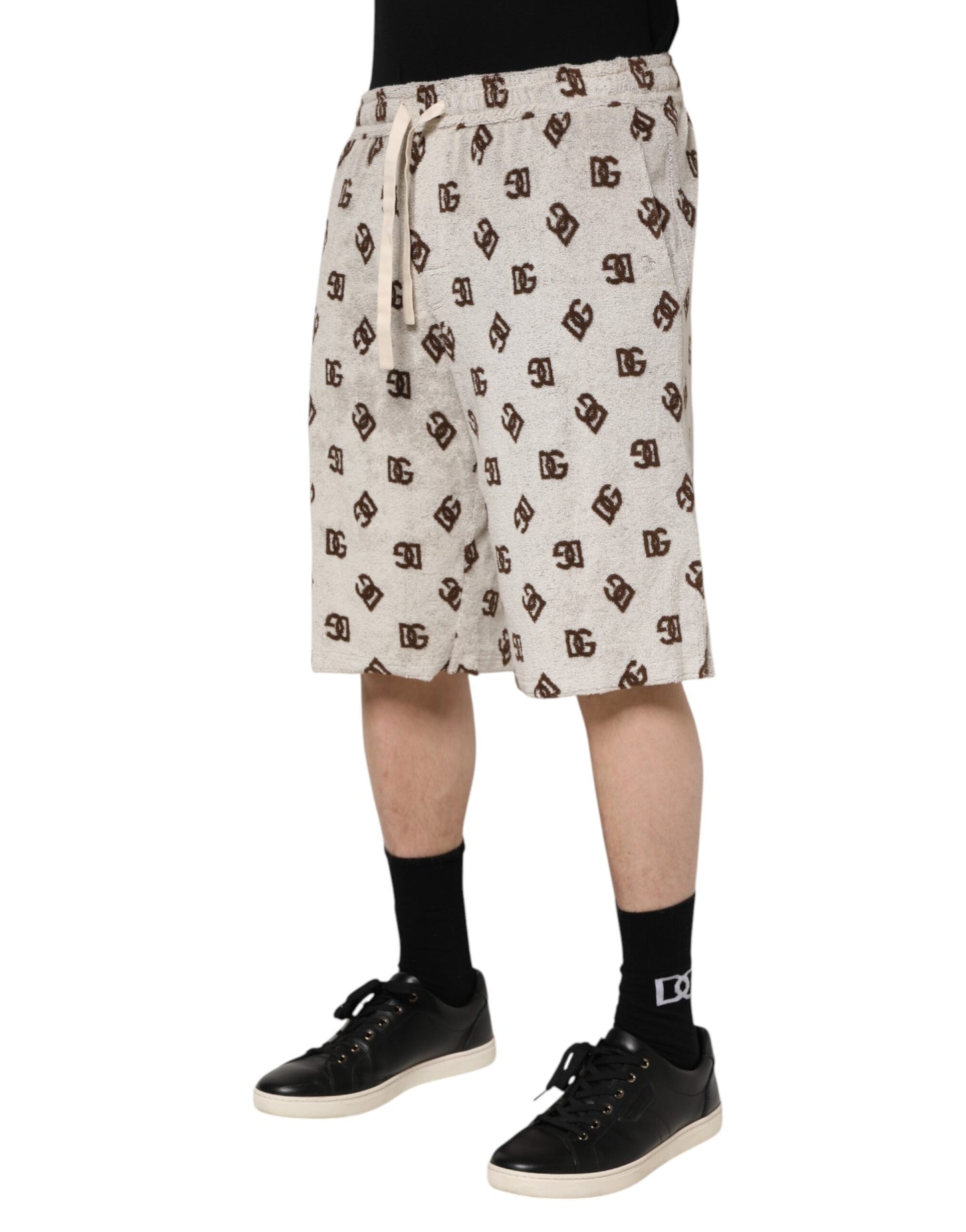 White Cotton DG Mania Print Men Bermuda Shorts