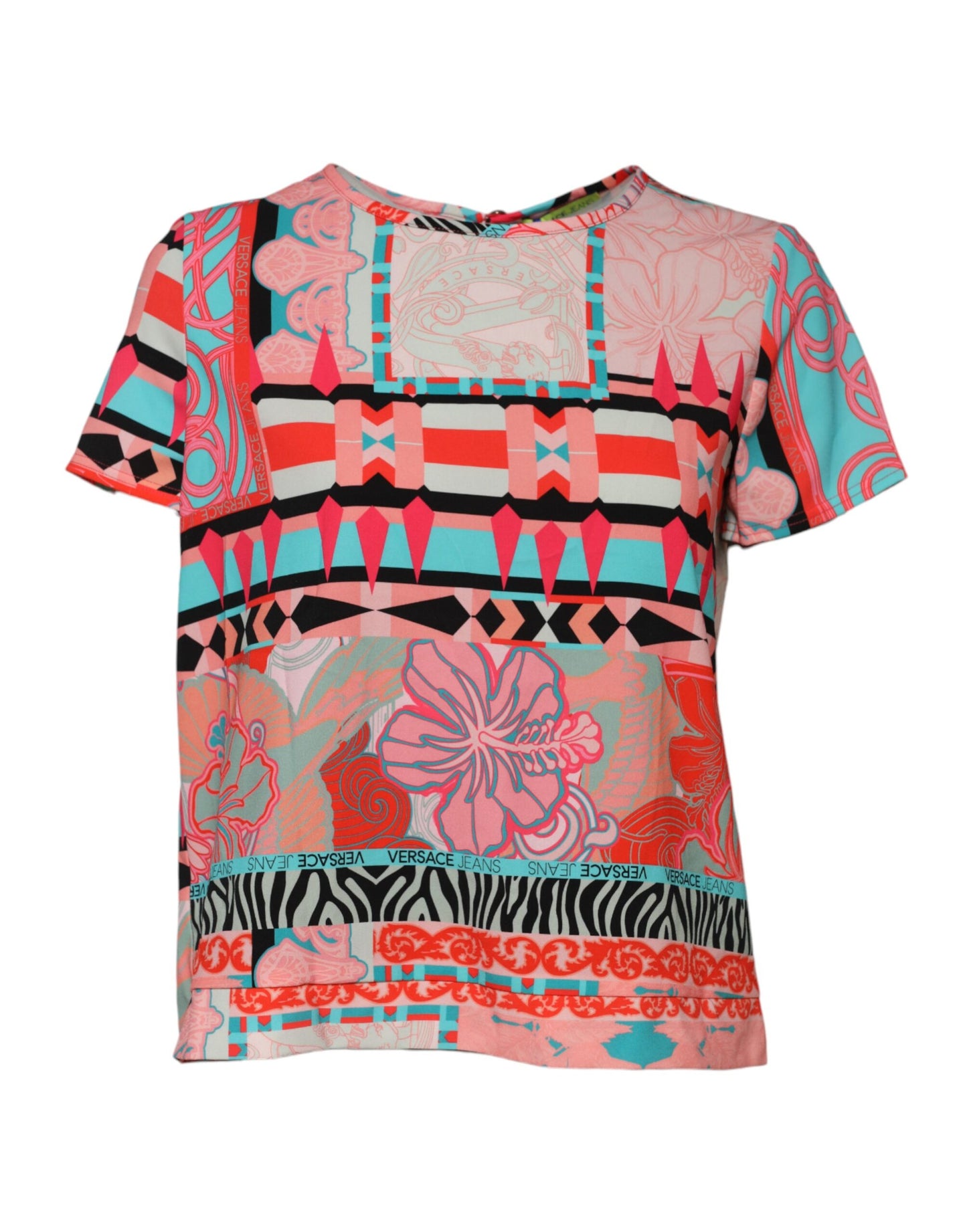 Multicolor Print Short Sleeves Women Blouse Top
