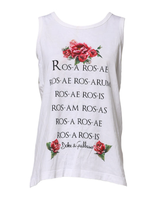 White Cotton Printed Sleeveless Round Neck Top