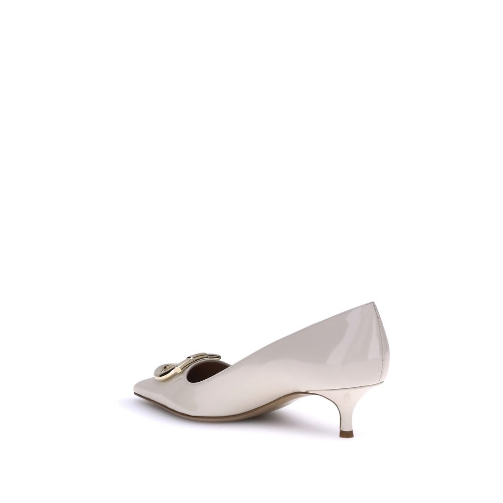 Cream Calf Leather Bos Taurus Mid Heel Pumps