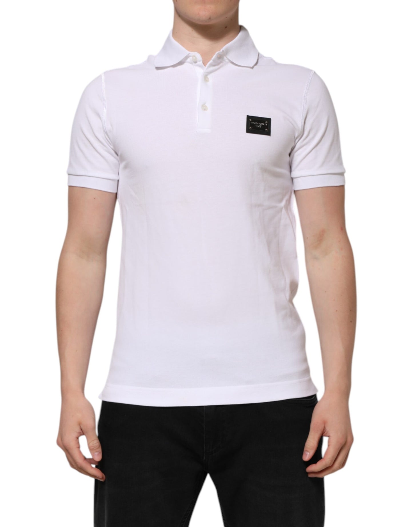 White Logo Short Sleeve Collared Polo T-shirt