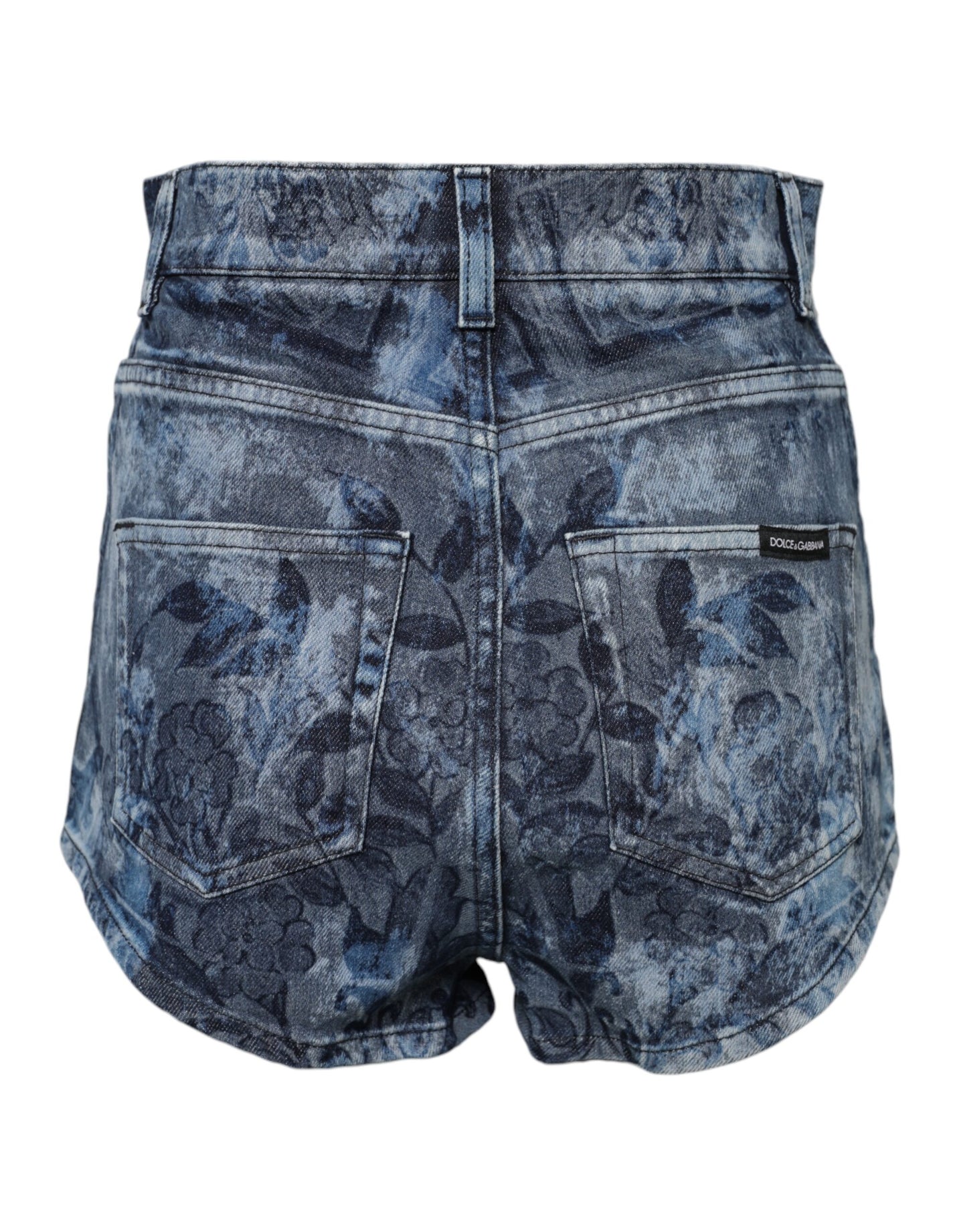 Blue Floral Print Denim Cotton Hot Pants Shorts