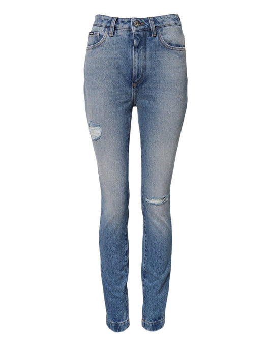 Blue Washed Skinny High Waist Denim Jeans