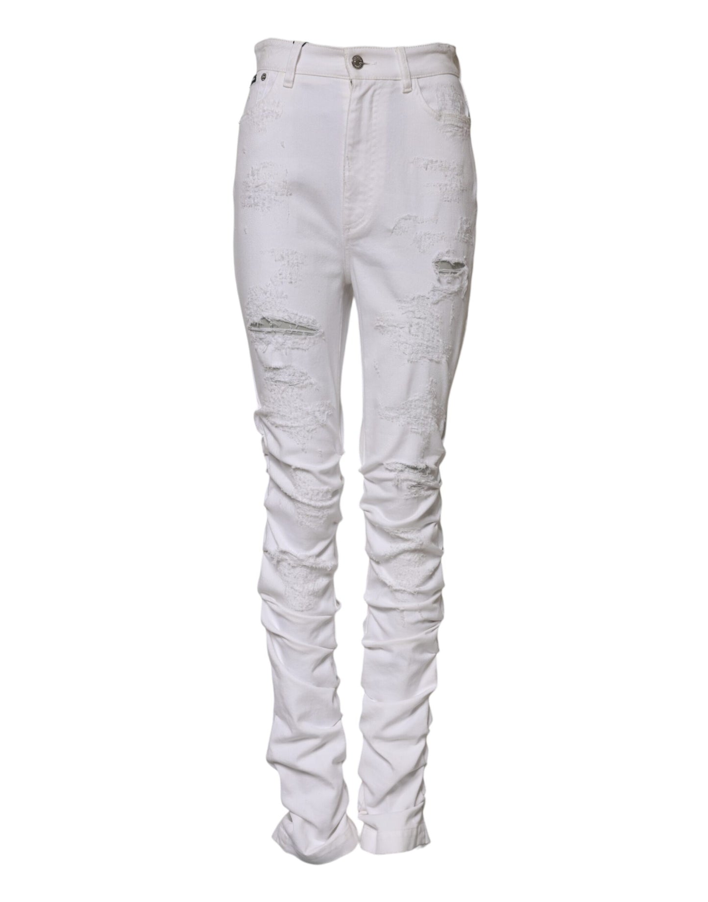 White Tattered Cotton High Waist Denim Jeans