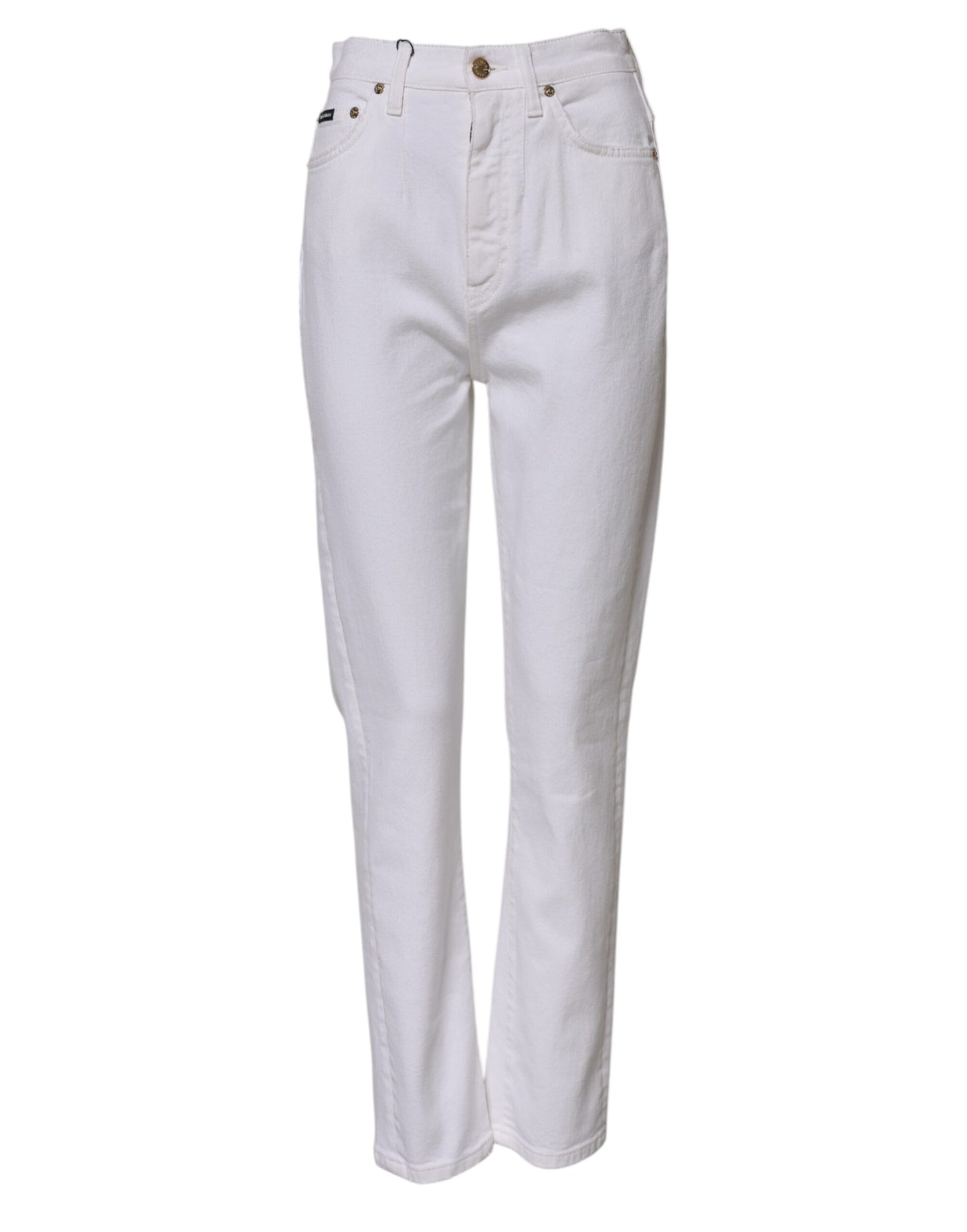 White Cotton High Waist Straight Denim Jeans