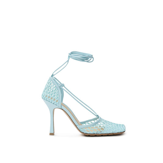 Blue Fabric And Leather Stiletto Heel Sandals