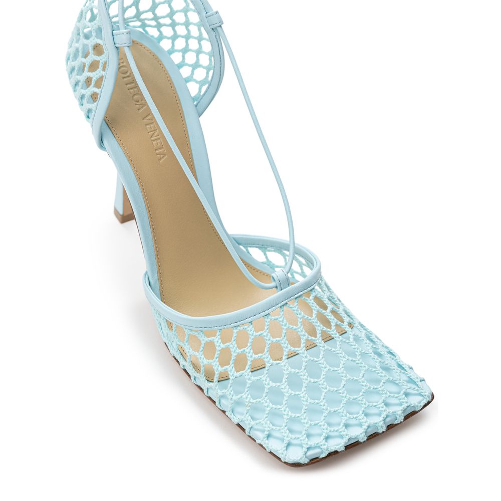 Blue Fabric And Leather Stiletto Heel Sandals