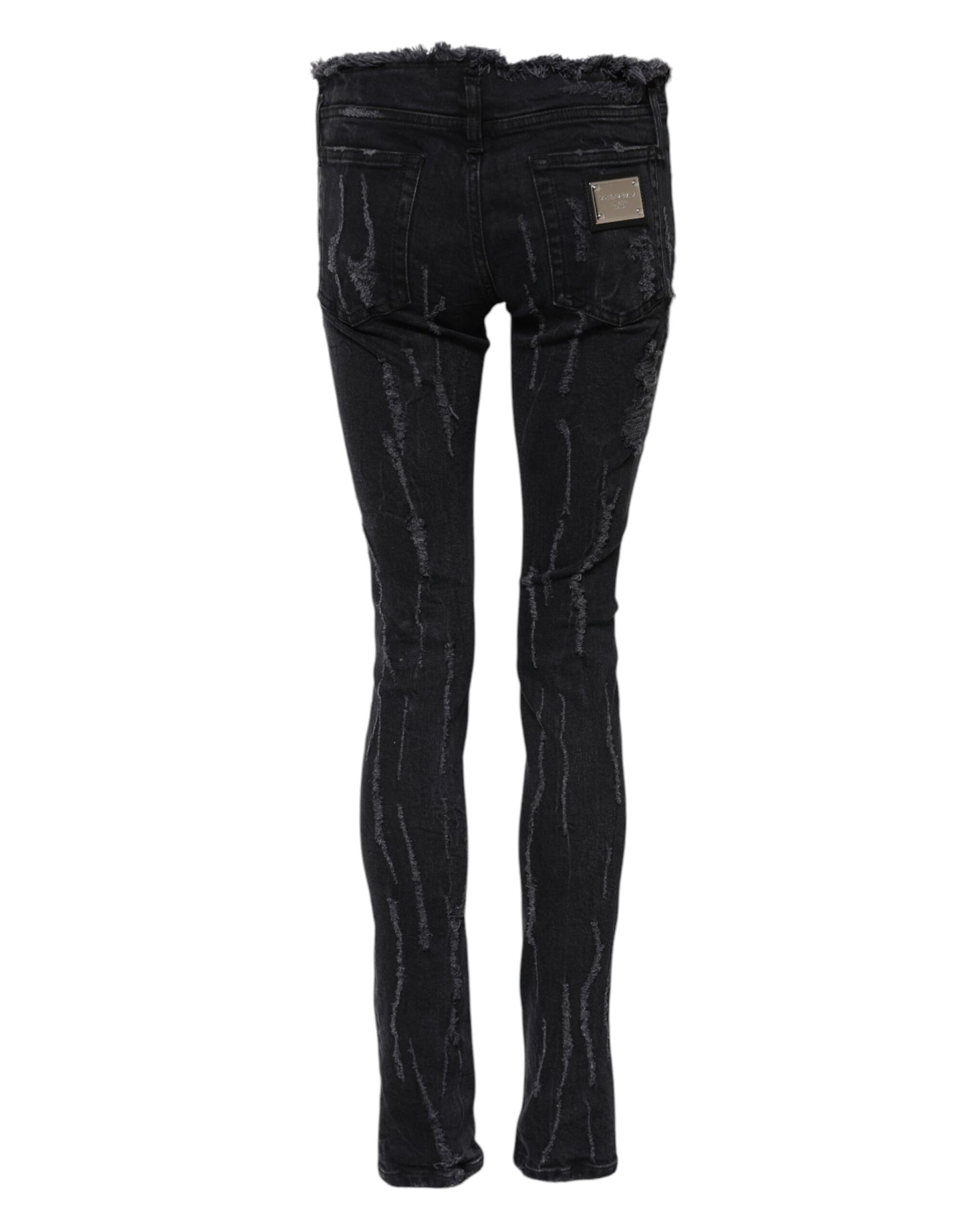 Black Cotton Tattered Skinny Denim Jeans
