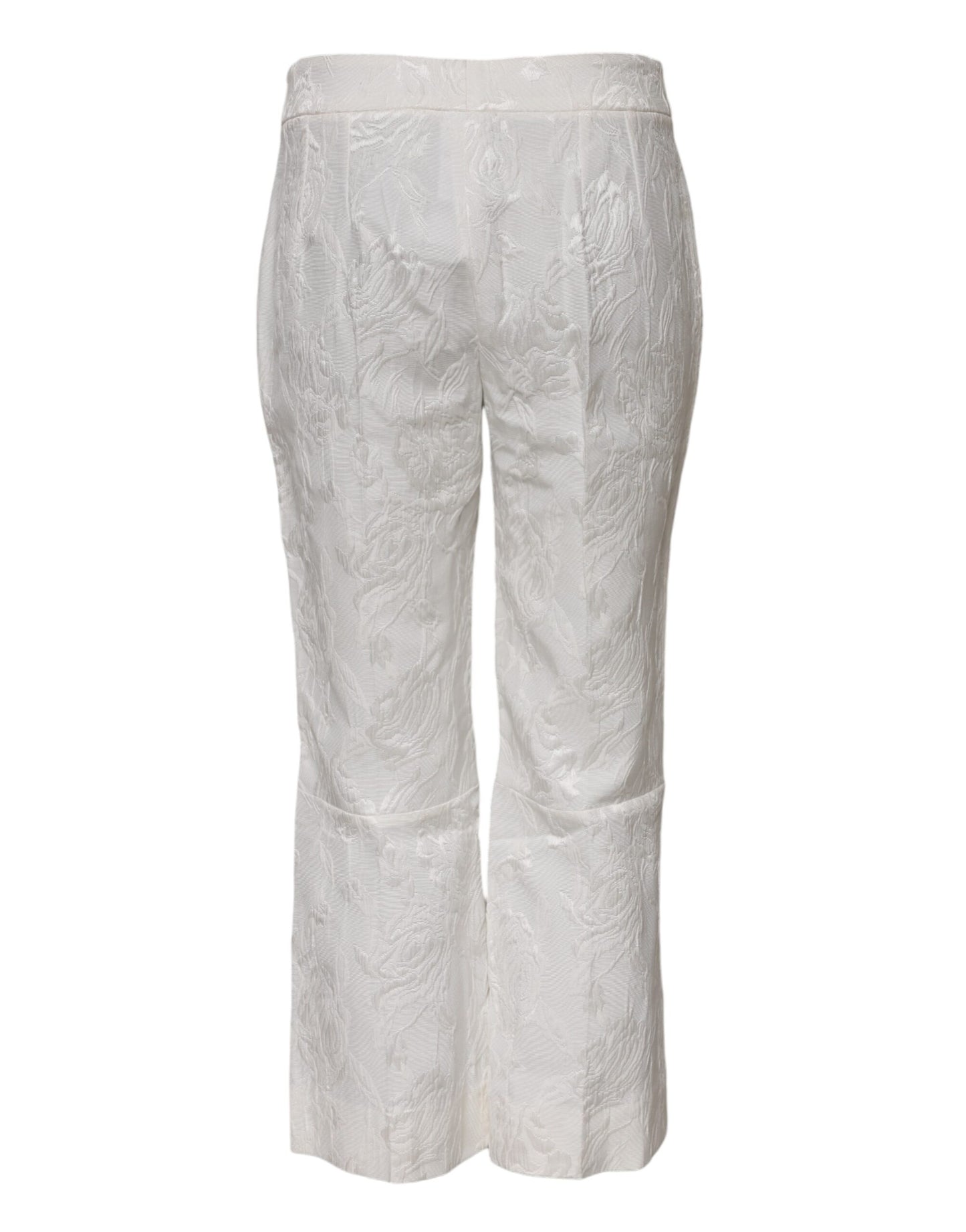 White Cotton Floral Jacquard Pants