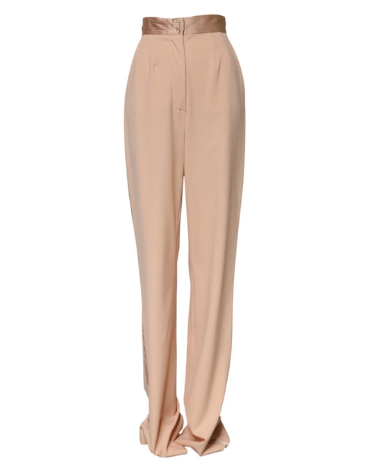 Beige Polyester Mid Waist Tapered Pants