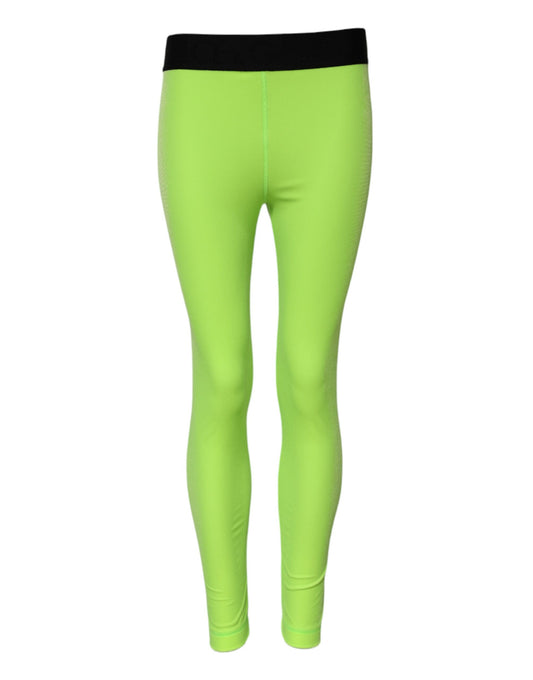Green Nylon Slim Fit Leggings Pants