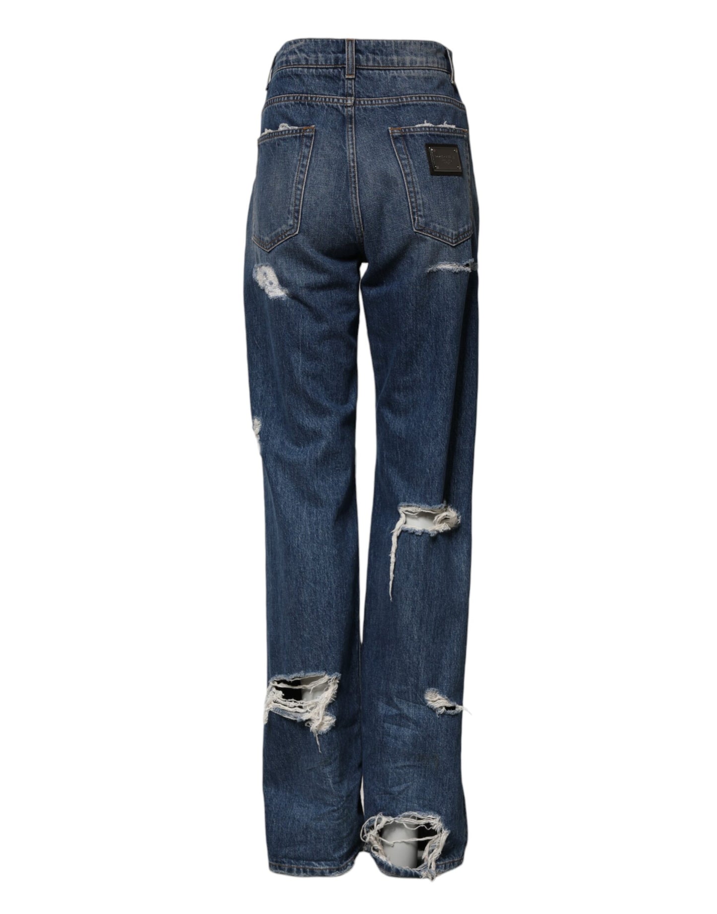 Blue Tattered Cotton Straight Denim Jeans