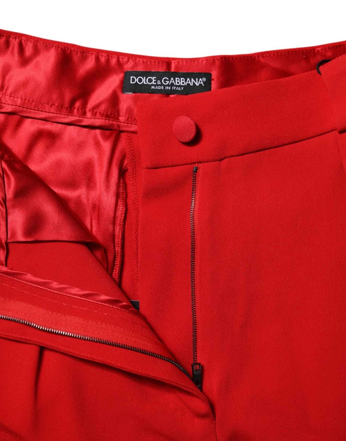 Red Viscose High Waist Tapered Pants