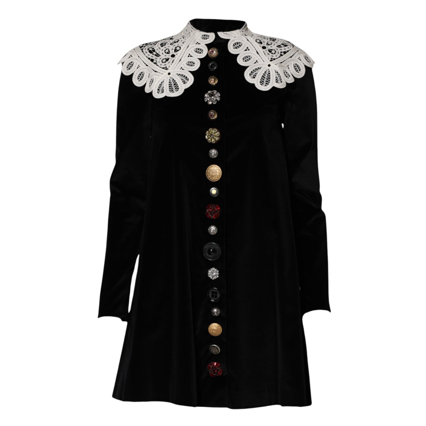Black Velvet Lace Collared Embellished Dress