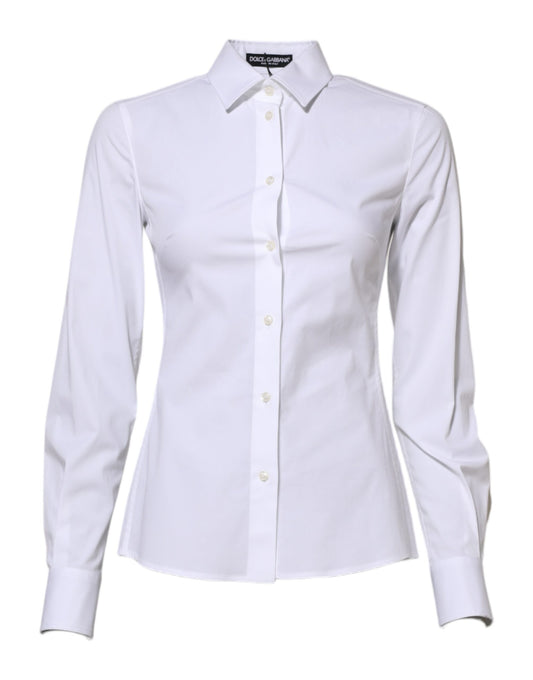 White Cotton Long Sleeves Collared Shirt Top