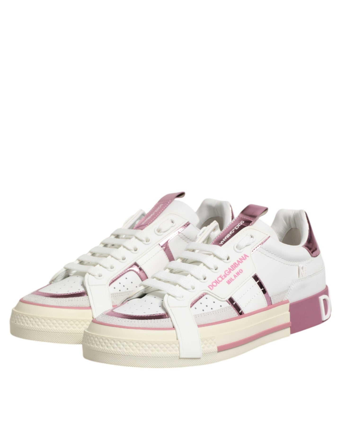 White Leather DG Logo Low Top Sneakers Shoes