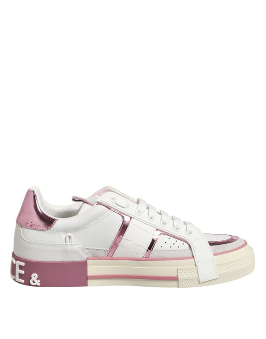 White Leather DG Logo Low Top Sneakers Shoes