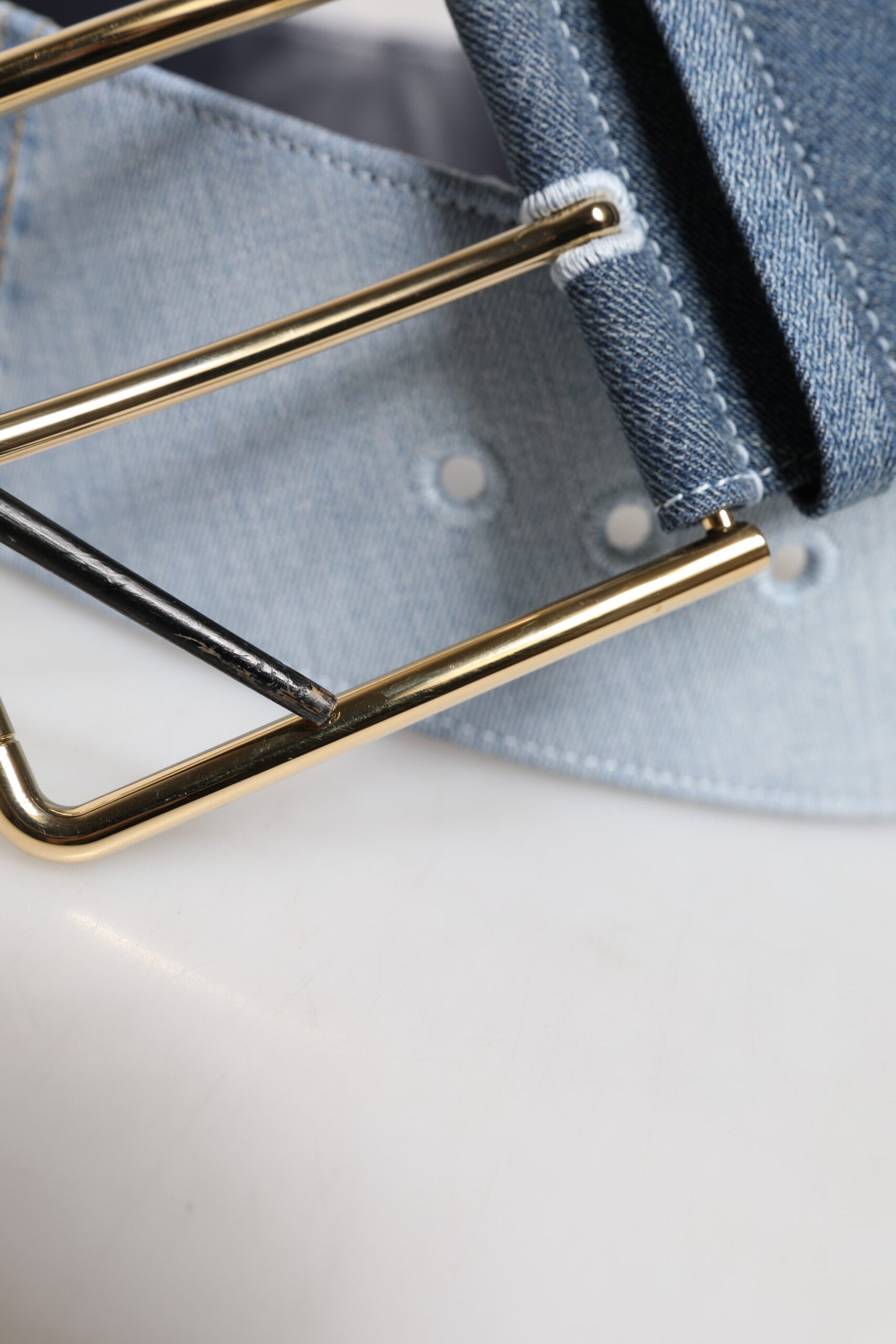 Two Tone Blue Denim Gold Metal Buckle Belt