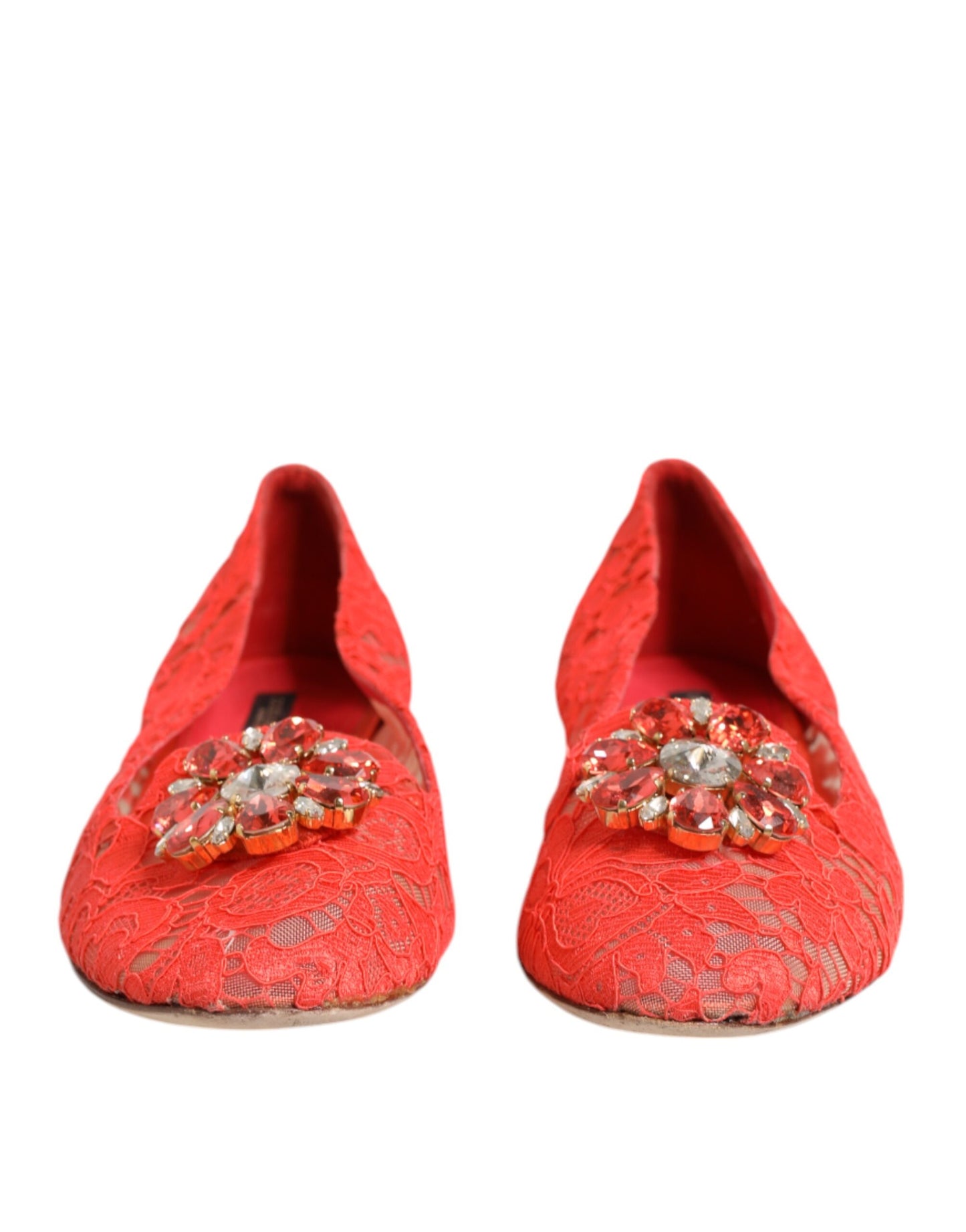 Orange Lace Crystal Ballet Flats Loafers Shoes