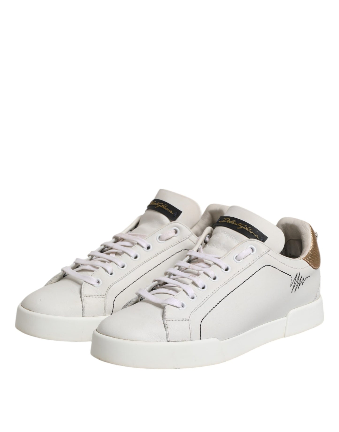 White Gold Leather Low Top Sneakers Shoes