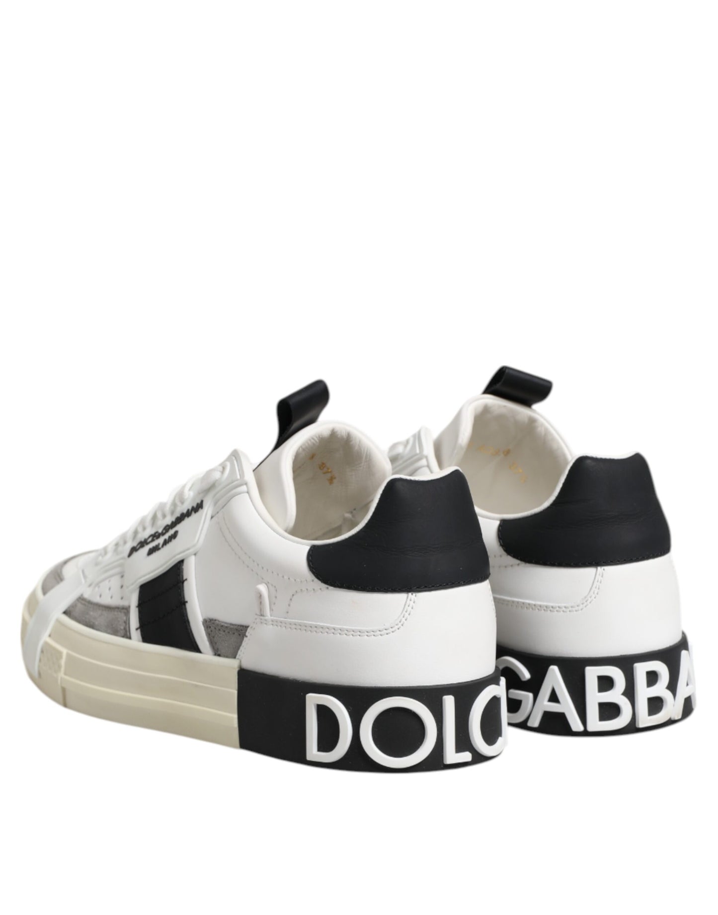 White Black Leather Low Top Sneakers Shoes