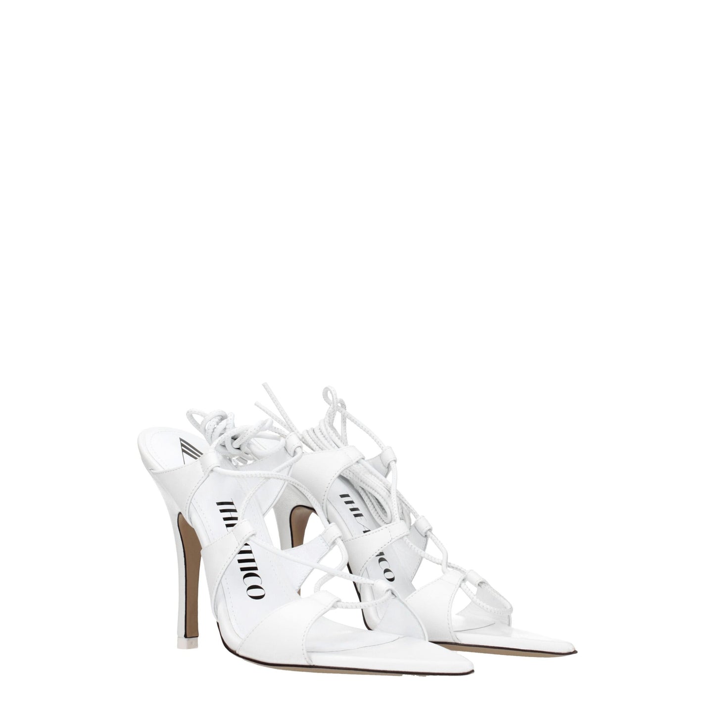 White Leather Stiletto Heel Sandals
