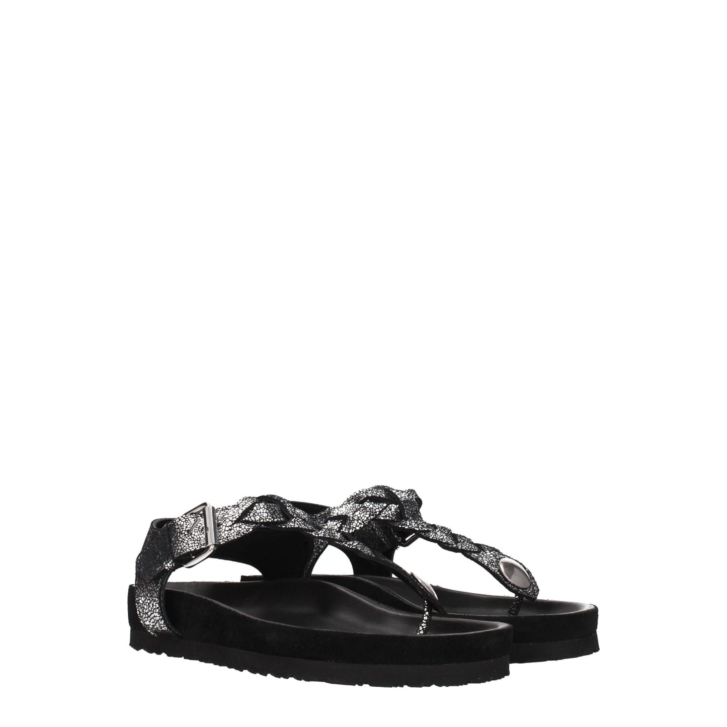 Black Leather Flip-Flop Sandals
