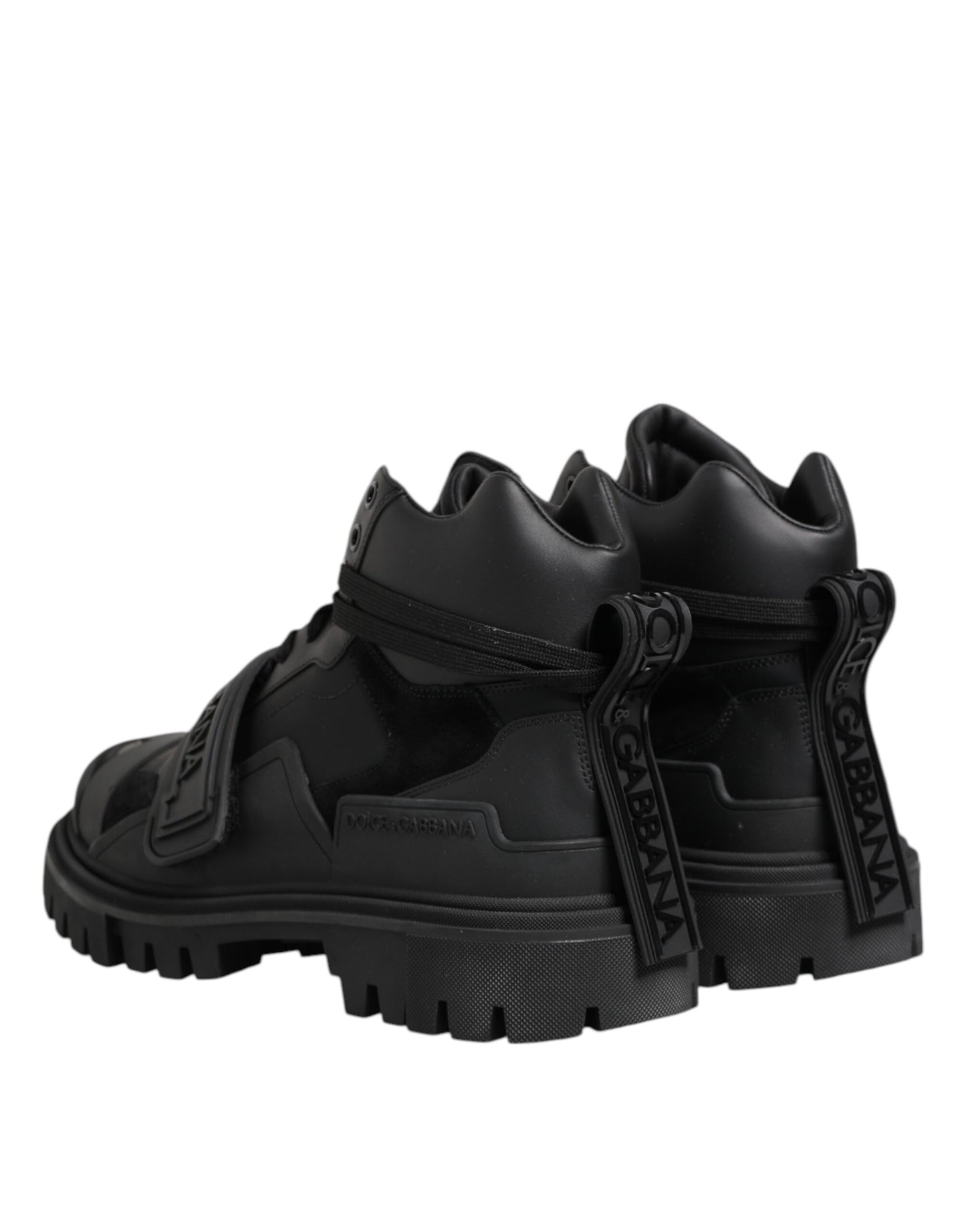 Black Leather Trekking Sneakers Boots Shoes